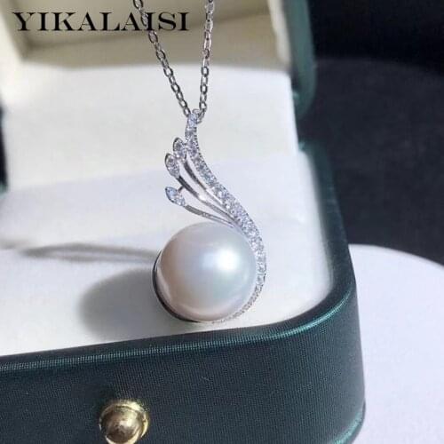 YIKALAISI 925 Sterling Silver Necklaces Jewelry For Women 11-12mm Oblate Natural Freshwater Pearl Pendants 2021 Wholesales