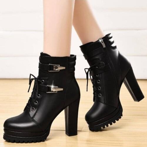 Platform high heel boots women ankle boots for women high heels sexy motorcycle boots platform shoes bota feminina