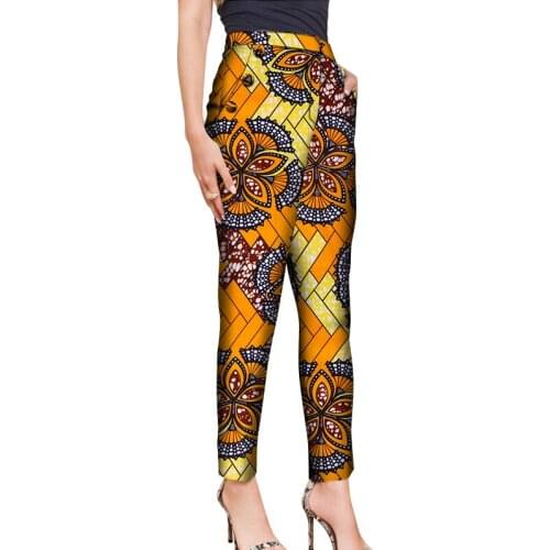 African Woman Pants African Small Leggings Full Length Trousers Romper with Buttons Package Dashiki Clothing for Women WY7434
