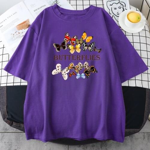 Amusement Butterflyprint Womens T Shirts New Crewneck Summer Top 2021 Hip Hop Big-size Clothes Travering Casual Female T Shirt