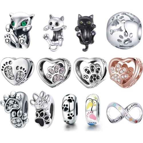 WOSTU Authentic 925 Sterling Silver Hot Sale Pet Footprint Charms Pendant Fit Bracelets Women Fashion DIY Jewelry Gift Making