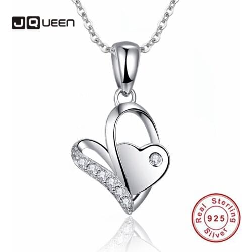 JQUEEN 925 Sterling Silver Curve Heart-shaped Zircon Necklace for Women Wedding and Engagement Gift Fine Jewelry