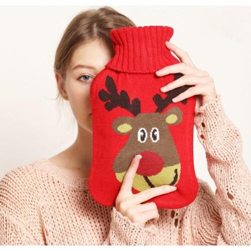 1000ml Cute Elk Hot Water Bottles Portable Thick Rubber Winter Warm Hot Water Bag Girl Warms Hands and Belly Winter Essential
