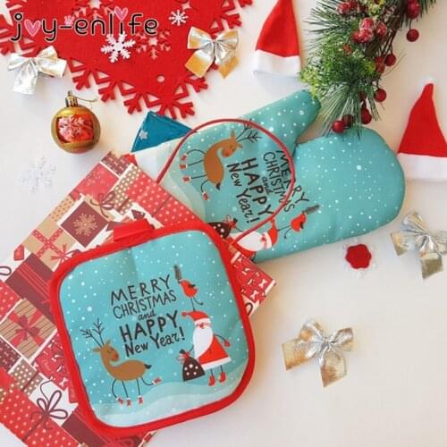 2pcs Christmas hot Oven Mitts Baking Anti-Hot Gloves Pad Kitchen Mat New Year 2021 Navidad Natal Xmas Party Decorations for home