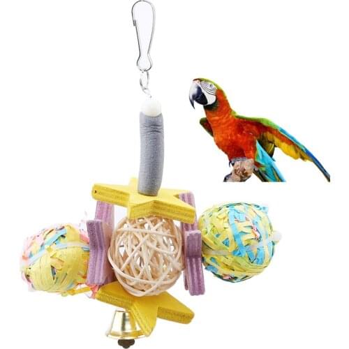 2019 Parrot Toys Wooden+Alloy Birds Standing Chewing Rack Toys Bead Ball Heart Star Shape Parrot Toy Bird Toys Accessories