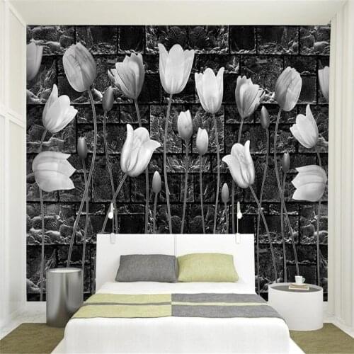 Milofi custom 3D wallpaper mural tulips retro brick wall background wall decoration painting living room bedroom wallpaper