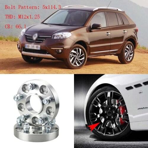 4pcs 20mm Thickness Wheel Spacers Adapters 5 Lug 5x4.5" 5x114.3-12x1.25 Studs For Renault Koleos 2008