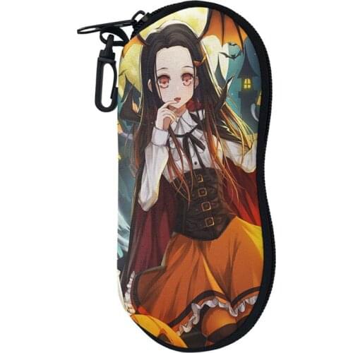 Anime Glasses Box Bag Demon Slayer Print Portable Eyewear Accessories with Lanyard Zipper Eyeglass Cases for Kids Boys Girls