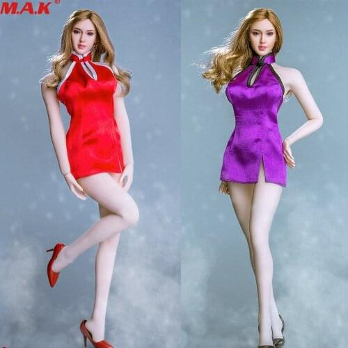 ATX037 1/6 Female Clothes Chinese style Short Cheongsam High Heels For 12" Seamless PH UD Body New In Stock