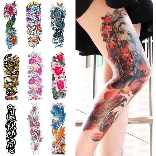 Large Arm Sleeve Tattoo Midnight Leopard Beauty Girl Waterproof Temporary Tattoo Sticker Moonlight Rose Full Skull Tatoo Women