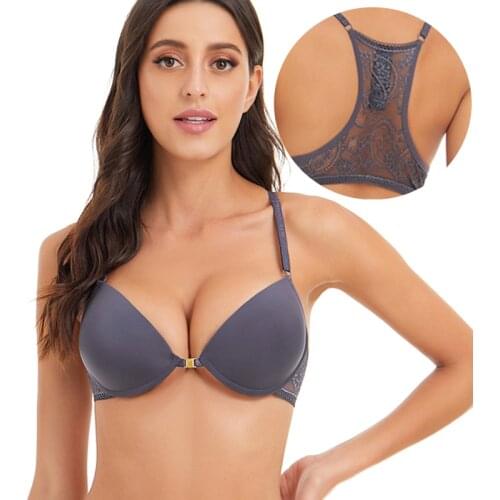 MiaoErSiDai Sexy Womens Large Size Bra Push Up To Gather Sexy Lace Bra Beautiful Back Shrinks Chest Convenient Front Buckle