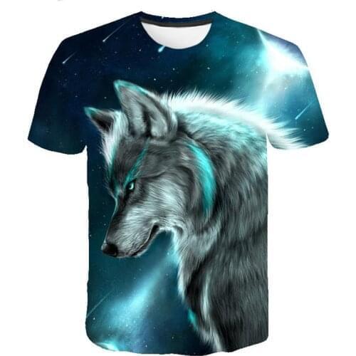 Summer T-Shirt Men Round Neck Short Sleeve Tees Tops Funny Animal Male Clothes Casual Wolf 3D Print T-Shirts