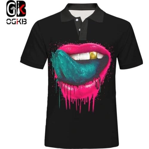 OGKB EU/US Size Halloween Polos New Style Women/Men 3D Polo Shirts Print Funny Green Tongue Shirt America Plus Size 6XL Clothes