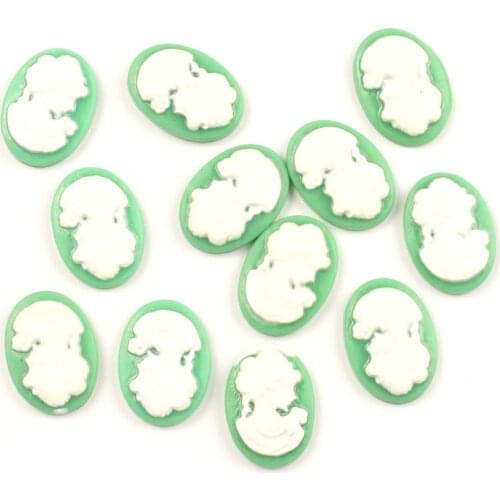 50Pcs Green Resin Oval Girl Decoration Crafts Flatback Cabochon Embellishments For Scrapbooking Beads Diy Accessories 13x18mm
