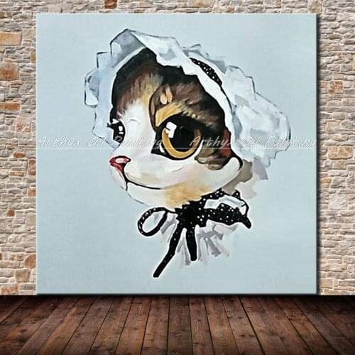 Arthyx Wall Pictures Hand Painted Cartoon Cat Animal Oil Paintings On Canvas Modern Abstract Pop Art For Room Home Decor Artwork