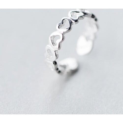 MloveAcc 100% 925 Sterling Silver Cute Heart Shaped Open Ring Size Simple Fashion Jewelry for Teen Girl Silver Ring