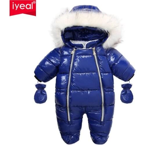 IYEAL Russian Winter Baby Boys Girls Snowsuit Warm Overalls Double Zipper Hooded Waterproof Jumpsuit Rompers Kids Outerwear Coat