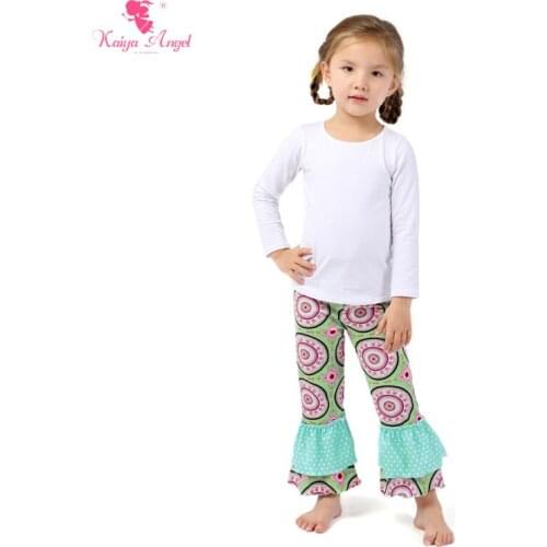 Kaiya Angel Back To School boutique girls Clothing Sets Children Spring Long Sleeve Solid Tops + Floral Pants New Autumn Outfits