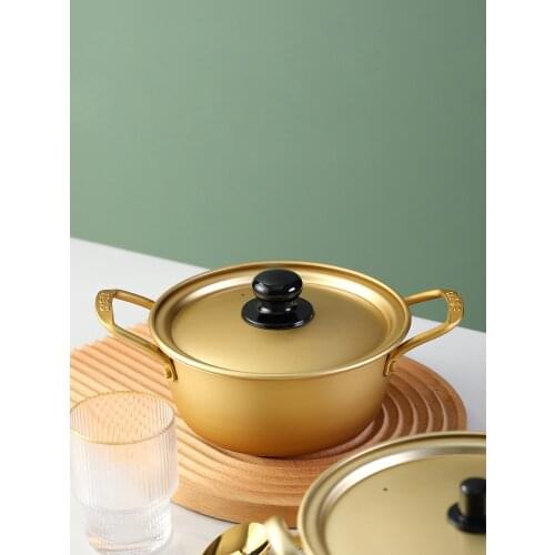 Korean Golden Ramen Pot Household Induction Cooker Open Fire Universal Cooking Pasta Salad Yellow Aluminum Pot Outdoor Camping