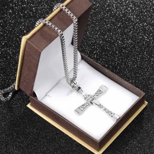 KUNIU Classic Cross Pendant Chain Necklace with Crystal Stone for Men Women Gift Party Wedding Jewelry