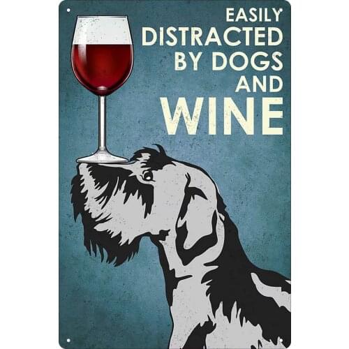 Easily Distracted by Dogs and Wine Vintage Metal Tin Sign Home Kitchen Wall Retro Poster Plaque