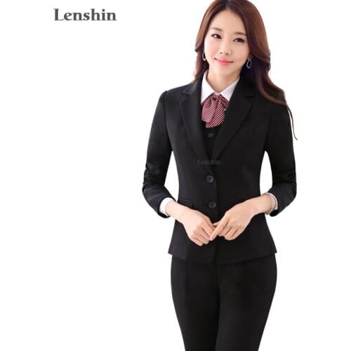Lenshin 2 Pieces Set Women Standard Pant Suits Business Office Lady Work Wear Formal Female Two Button Blazer with Pant
