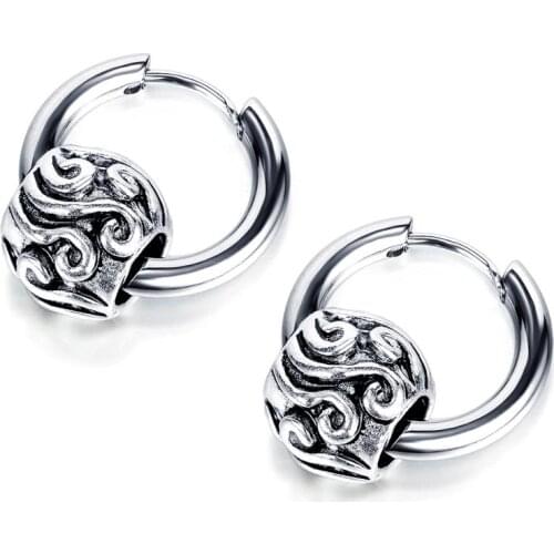 Fashion Vintage Beads Round Pendants Hoop Earrings For Men Women 2020 Minimalist Surgical Steel Geometry Hip hop Jewelry Earring