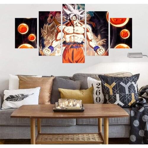 5 Panel Anime Figure Goku Saiyan Modular Wall Art Canvas Posters Modern Pictures HD Paintings Home Decor Living Room Decoration