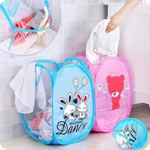 Cartoon Sorting Basket Folding Hamper Laundry Basket Mesh Toy Dirty Storage Box Childrens Toys Sundries Storage Box