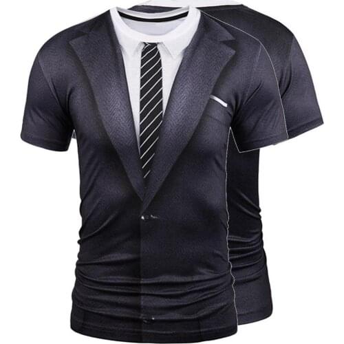 Men T-Shirts Fashion Men 3D suit & Tie Printed Tee Top Short Sleeve Round Neck Slim-Fit T-Shirt 2021