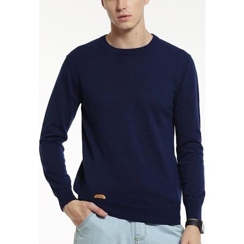 100% Cotton Man Full Long Sleeve O-neck Navy Pullover Male Spring Autumn Winter Round Neck Men Sweater