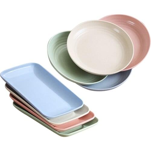 8PCS Wheat Straw Plate Set Dishes Lightweight Unbreakable Dinner Plates Dessert Home Picnic Salad