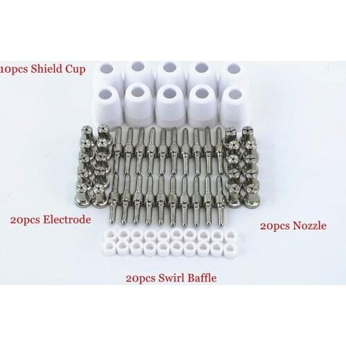 70pcs Plasma Cutting Torch Consumable Cutting Extended Long Shield Cup Swirl Baffle 40A PT31 Plasma Torch Tip Electrode Nozzle
