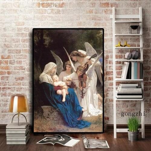 New Classical Famous Painting Song of The Angel By William Adolphe Bouguereau Canvas Poster Prints Wall Art Pictures Home Decor