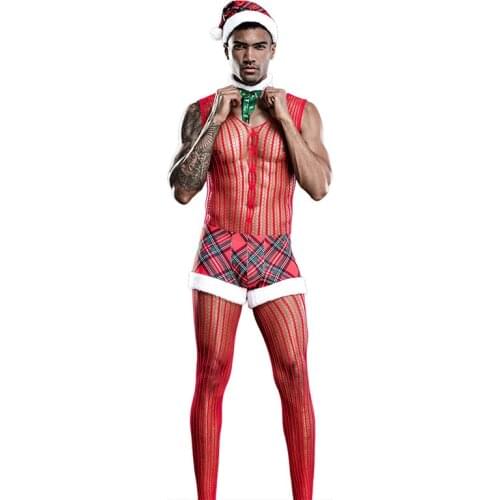 The new mens sexy uniform can be torn red sexy underwear Christmas dress temptation Teddies & Bodysuits