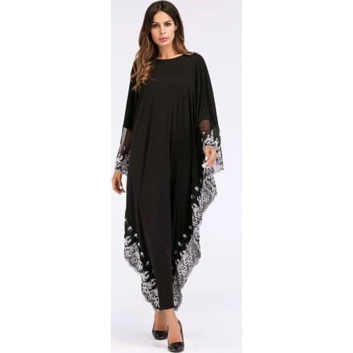 2020 NEW Fashion Adult Lace embroidery Robe Maxi Dress for Female batwing sleeve chic gown kaftan ramadan Abaya plus size Q087