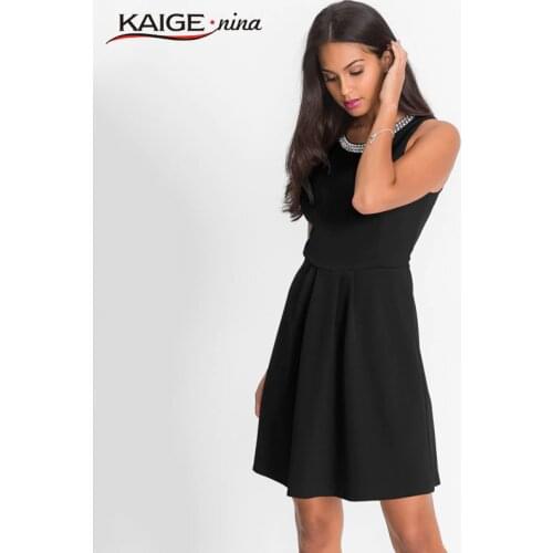 New Fashion Elegant Diamond Womens Summer Dress Spring Autumn Women O-neck Sleeveless Solid A-Line Dress 18051