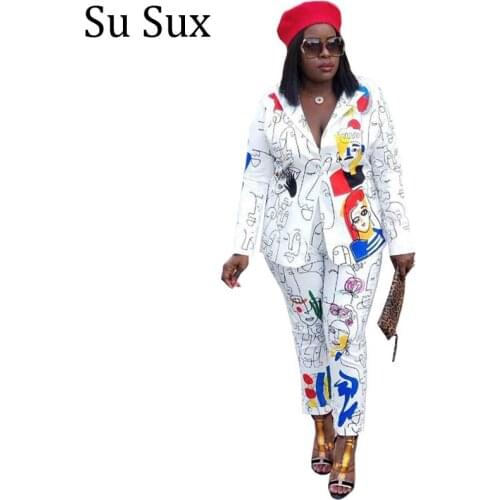 New Womens Set Two Piece Set Women Outfits Print Long Sleeve Blazers Top and Long Pants Suit Casual Tracksuit Autumn Winter