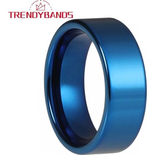 6MM 8MM Blue Tungsten Carbide Engagement Rings Wedding Band For Men Women Pipe Cut Polished Shiny Comfort Fit