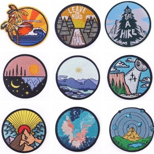 GO Travel !Sun Moon Mountain Patch For Clothing Iron On Embroidered Patches For Clothes Stickers For DIY T-shirt Van Gogh Patch