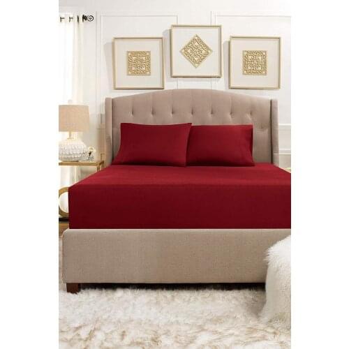 Pure %100 Cotton Combing Luxury Solid Dark Red Fitted Sheet Elastic Bed Linens Mattress Cover 160x200 Comfortable Modern 2020