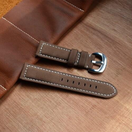 Genuine Suede Leather Watchbands Brown Watch Band Straps 22mm for Panerai Belt Stainless Steel polished Buckle 22mm 2019 new