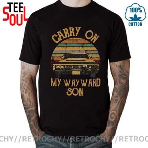 Retrochy Vintage Mens Supernatural Vintage T Shirt men Carry On My Wayward Son Dark Heather Clothes Big Size Tee Shirt T-Shirt