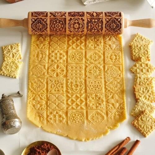 Christmas Wooden Rolling Pin Embossing Baking Cookies Noodle Biscuit Fondant Cake Dough Patterned Roller Snowflake Dropship