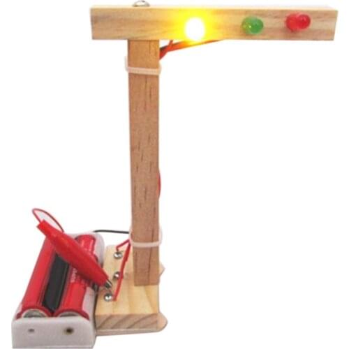 DIY Assembled Wooden Traffic Lights Model DIY Assembled Model Technology Science Experiment Educational Toy For Child