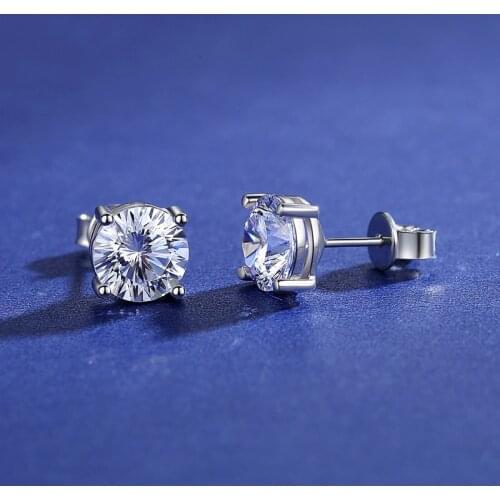 Moissanite earings jewelry diamond total 1ct 2ct Silver rhodium plated for women or men engagement wedding party anniversary