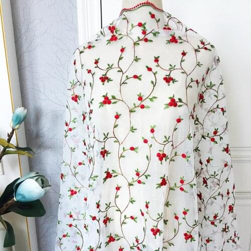Mesh embroidered flower fabric fresh small flower childrens wear womens summer dress embroidery floral lace fabric