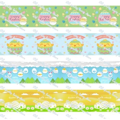 WL 5/8’16mm Easter Egg Printing Grosgrain Ribbon Bow Hair Accessories Bow Craft Supplies Packaging Party Decoration Wholesale