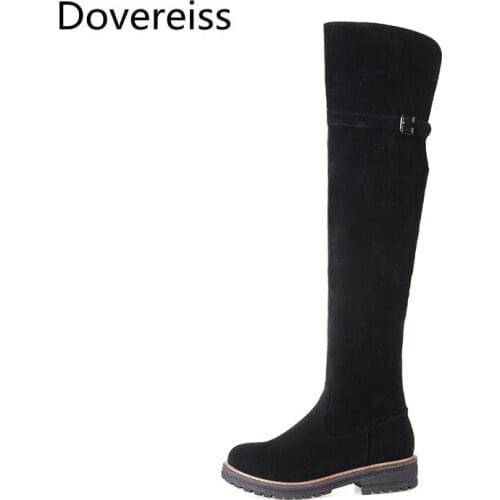 Dovereiss Fashion Womens Shoes Winter new Sexy Elegant Concise apricot Zipper Mature Square toe flats Over the knee boots 43