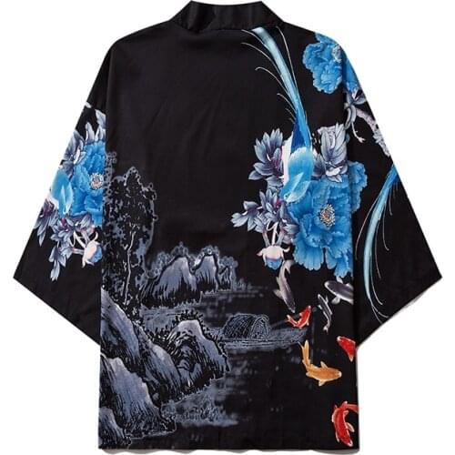 2021 Summer Women Chinese Style Black Kimono Yukata Casual Crane Print Traditional Kimonos Men Japanese Robe Clothing V2026